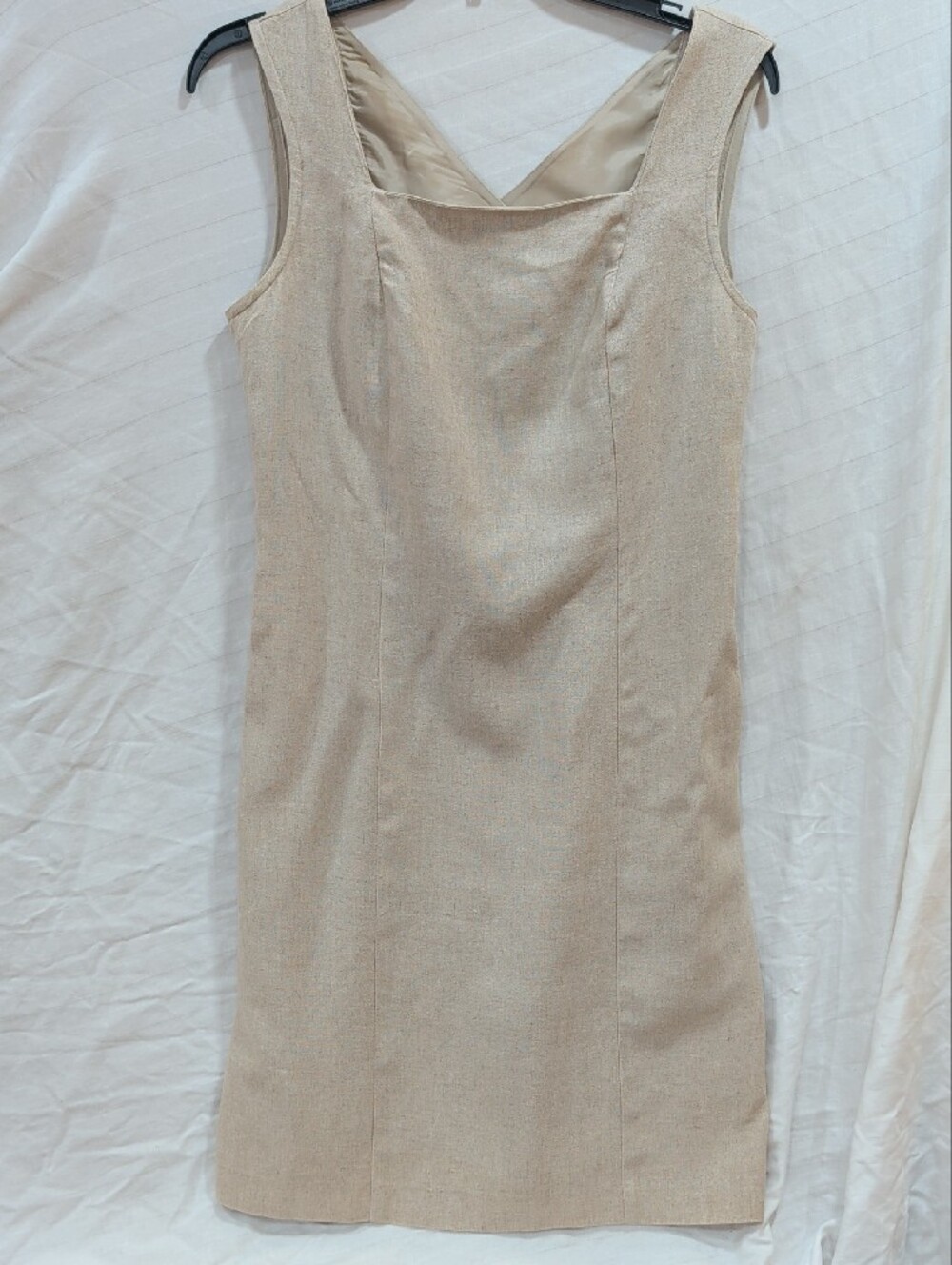 Backless Cross-Strap Beige Sleeveless Dress Size 7   55% Linen